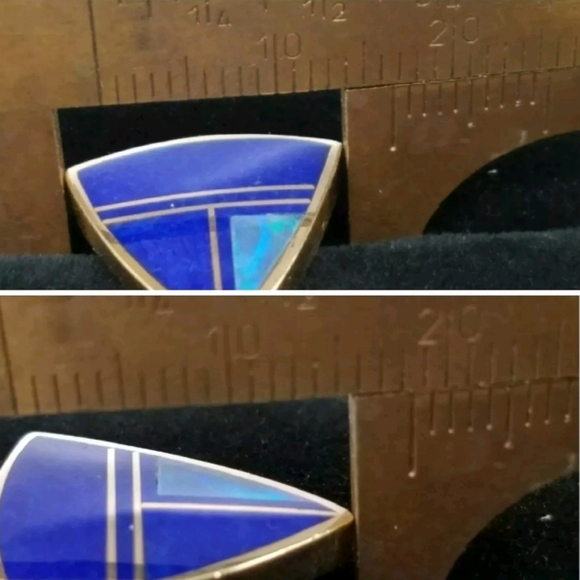 Earrings 14k Gold Opal Lapis Ray Tracey. - Picture 11 of 12